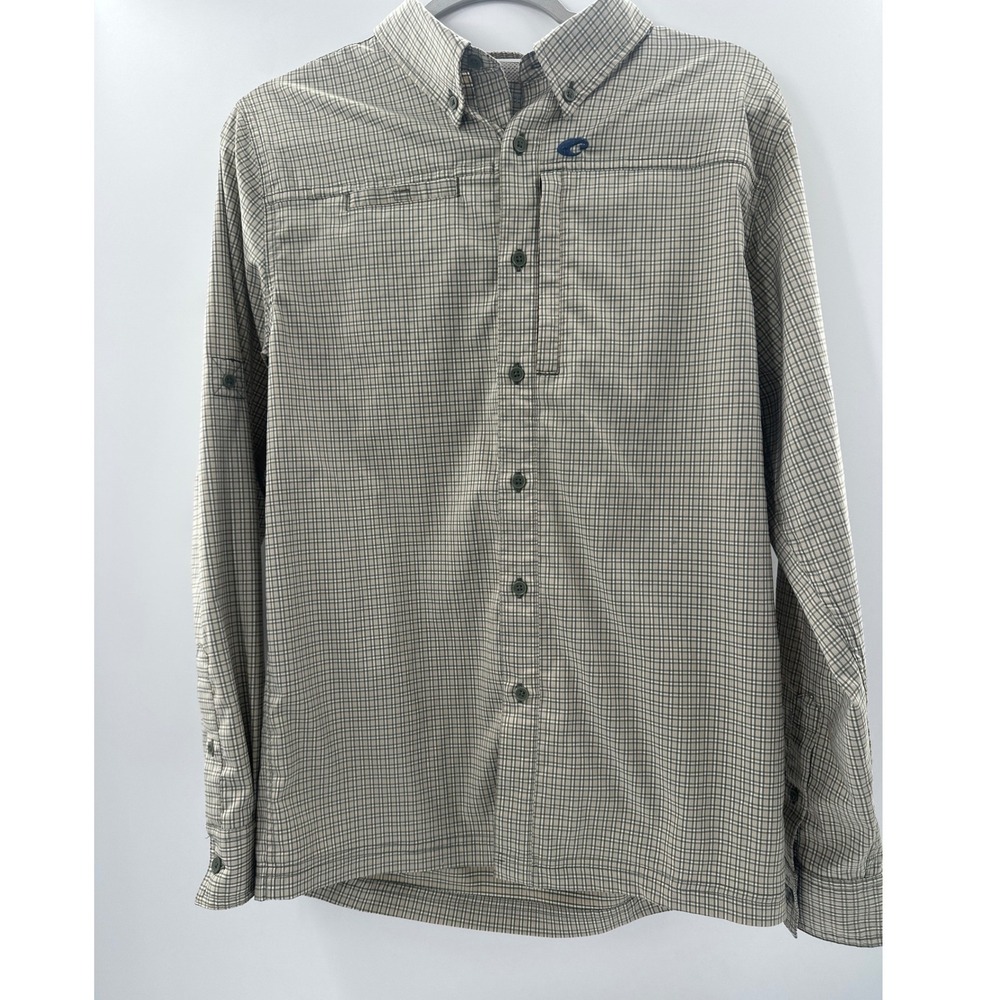 Costa Del Mar Mens Small Plaid Long Sleeve Fishing Shirt Ventilated Tan Green